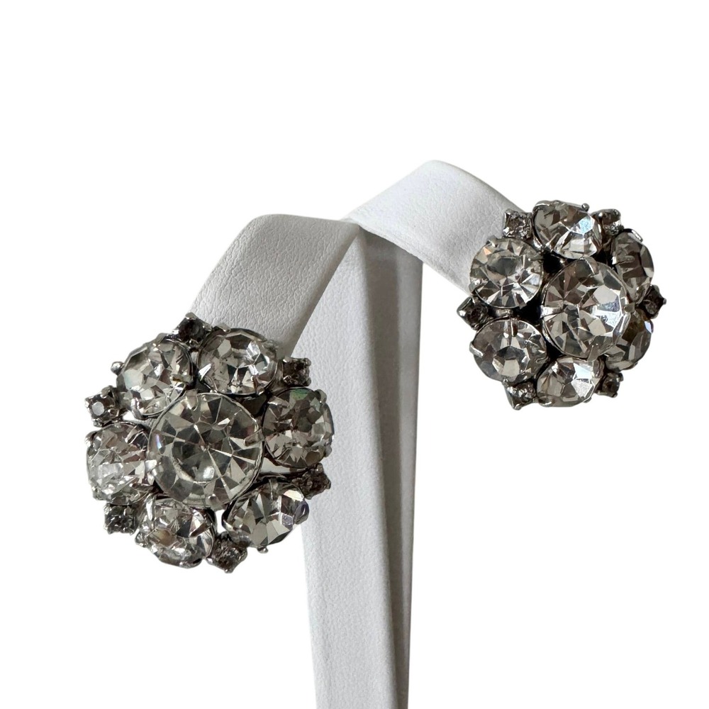 Vintage Round Diamante Rhinestone Statement Earrings Cluster Glam Sparkly Glitz - Picture 2 of 11